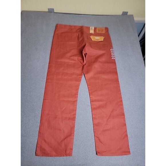 Levis Mens 501 Jeans 40x32 Straight Salmon Orange Button Fly High Rise Shrink - Picture 15 of 16